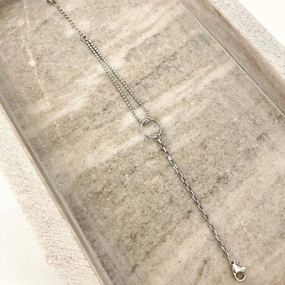 925 Sterling Silver Dainty Circle Bracelet Minimalist Asymmetric Chain Bracelet - Picture 4 of 4